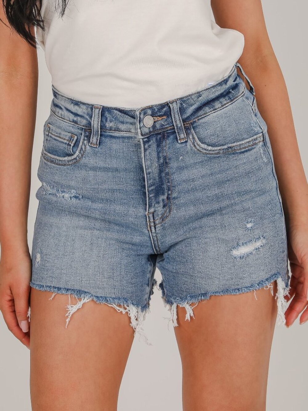 Evereve The Ever Straight Denim Shorts 25 High Rise Cotton Blend Raw Hem Jean